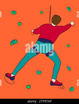 Vector isolated illustration of a man on a climbing wall. Training of climbers. Stock Vector