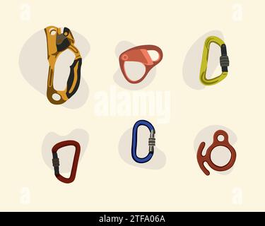 Vector isolated illustration of a set of mountaineering and rock climbing equipment. Stock Vector