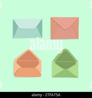 Vector set of open and closed envelopes. Stock Vector