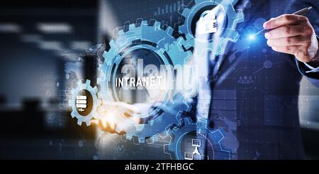 Intranet Business Corporate communication document management system dms. Privacy cybersecurity technology concept on virtual screen. Stock Photo