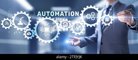 Automation Gears icon RPA Software development business process optimisation innovation technology. Stock Photo