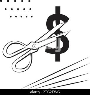 Illustration of Scissors Cutting Dollar Sign Stock Vector