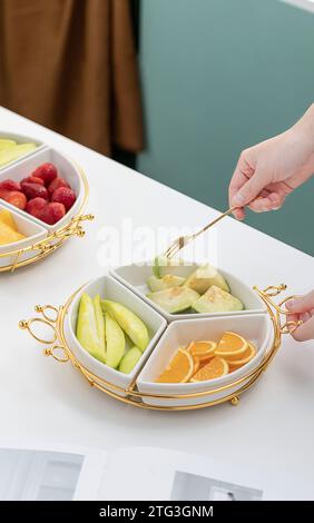 Images of tea break set up, teabreak preparation, teabreak food on the table Stock Photo