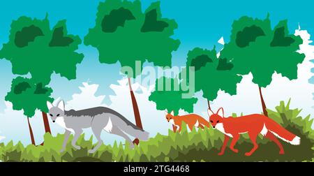 Red Foxes in the Forest Stock Vector