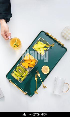 Images of tea break set up, teabreak preparation, teabreak food on the table Stock Photo