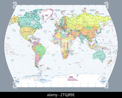 French language political world map World times projection Stock Vector