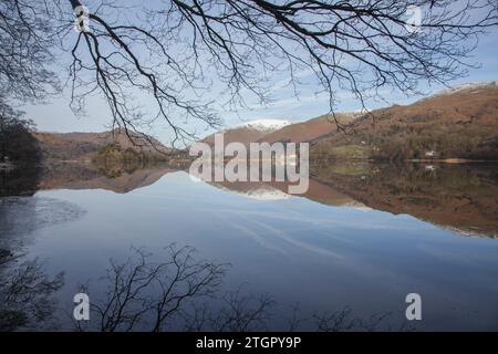 A quiet winter morning on the shore of Grasmere in the Lake District Stock Photo