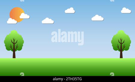 landscape of trees and clouds with sunrise vector illustration Stock Vector