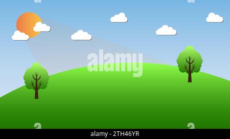 landscape of trees and clouds with sunrise vector illustration Stock Vector