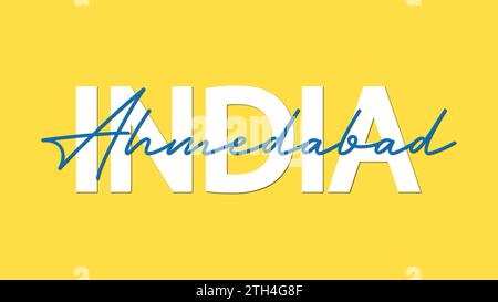 Ahmedabad in India typography calligraphy vector illustration on yellow background Stock Vector