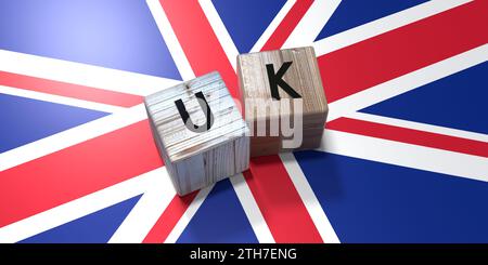 UK - United Kingdom - wooden cubes and country flag - 3D illustration Stock Photo
