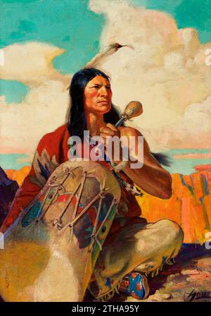 WILLIAM FULTON SOARE (American, 1896-1940). Beating the Tom Tom. Oil on canvas feat a Native American man Stock Photo