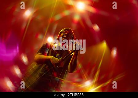 Italian singer and songwriter Calcutta is performing live at the Mediolanum Forum in Assago, Milan, Italy, on December 19, 2023. (Photo by Maria Laura Arturi/NurPhoto) Stock Photo