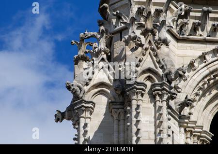 The amazing gargoyles of Notre Dame de Paris in France. A Gothic building constructed during Medieval times. Stock Photo