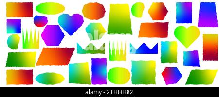 Jagged rectangles collection. Set of black grunge element, shapes with jagged edges. Torn paper pieces for collage, text box, banner, sticker. Vector Stock Vector