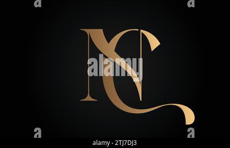 Luxury Initial CN or NC Monogram Text Letter Logo Design Stock Vector