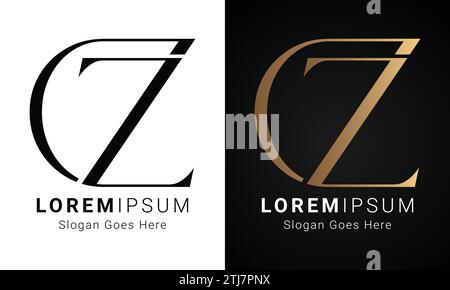 Luxury Initial ZC or CZ Monogram Text Letter Logo Design Stock Vector