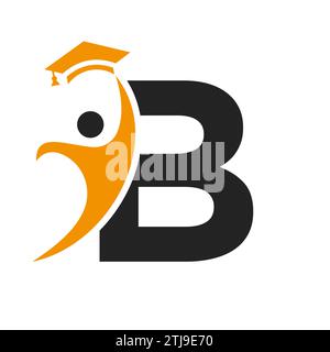 Education Logo On Letter B With Graduation Hat Icon. Graduation Symbol Stock Vector