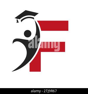 Education Logo On Letter F With Graduation Hat Icon. Graduation Symbol Stock Vector