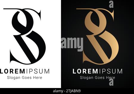 Luxury Initial RS or SR Monogram Text Letter Logo Design Stock Vector