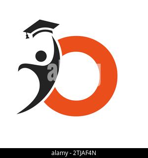 Education Logo On Letter O With Graduation Hat Icon. Graduation Symbol Stock Vector