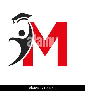 Education Logo On Letter M With Graduation Hat Icon. Graduation Symbol Stock Vector