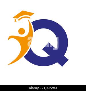 Education Logo On Letter Q With Graduation Hat Icon. Graduation Symbol Stock Vector