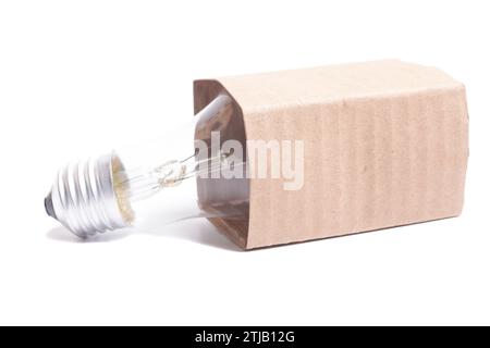 light bulb in cardboard box isolated on white background Stock Photo