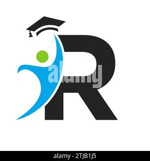 Education Logo On Letter R With Graduation Hat Icon. Graduation Symbol Stock Vector