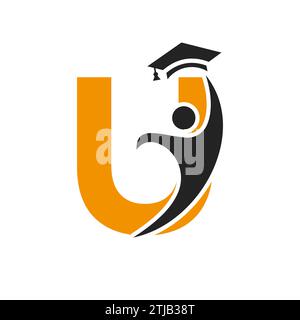 Education Logo On Letter U With Graduation Hat Icon. Graduation Symbol Stock Vector