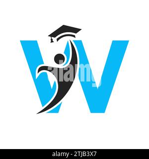 Education Logo On Letter W With Graduation Hat Icon. Graduation Symbol Stock Vector