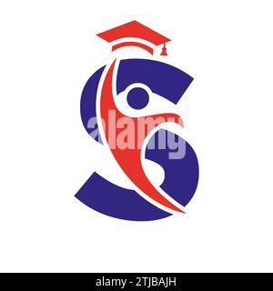 Education Logo On Letter S With Graduation Hat Icon. Graduation Symbol Stock Vector