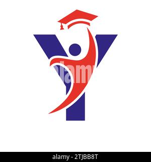 Education Logo On Letter Y With Graduation Hat Icon. Graduation Symbol Stock Vector