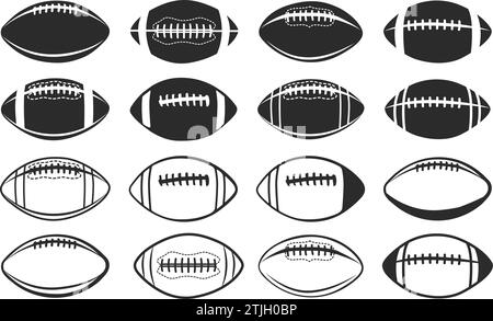 American football silhouette, Rugby ball silhouette, Football silhouette,  Sports ball silhouette. Stock Vector