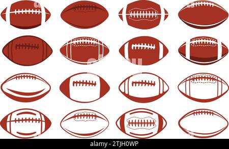 American football vector illustration, Rugby ball vector set, Football silhouette Stock Vector