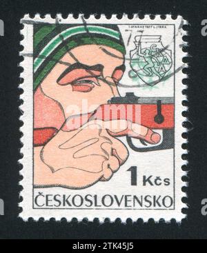 CZECHOSLOVAKIA - CIRCA 1977: stamp printed by Czechoslovakia, shows Biathlon, circa 1977 Stock Photo