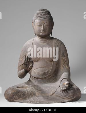The Buddha Amida, anonymous, c. 1125 - c. 1175 Amida Nyorai (Buddha Amitabha), sitting in Lotus posture. Japan wood (plant material) Amida Nyorai (Buddha Amitabha), sitting in Lotus posture. Japan wood (plant material) Stock Photo