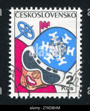 CZECHOSLOVAKIA - CIRCA 1977: stamp printed by Czechoslovakia, shows Downhill skiing, circa 1977 Stock Photo