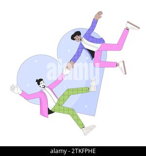 Gay men falling at first sight 2D linear illustration concept Stock Vector