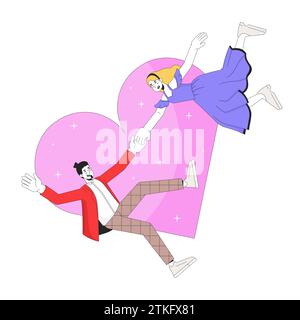 Caucasian couple love first sight 2D linear illustration concept Stock Vector