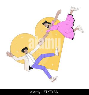 Hispanic couple love at first sight 2D linear illustration concept Stock Vector