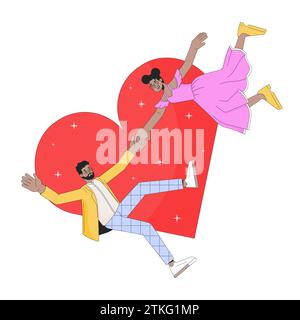 African-american couple love at first sight 2D linear illustration concept Stock Vector