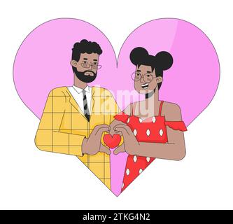 African american soulmates 14 february 2D linear illustration concept Stock Vector