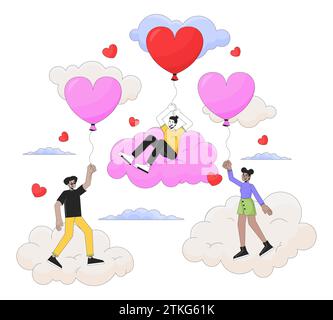 14 february valentines day 2D linear illustration concept Stock Vector