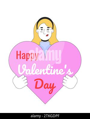 Caucasian woman wishing happy valentine day 2D linear illustration concept Stock Vector