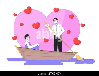 Romantic date night on lake 2D linear illustration concept Stock Vector