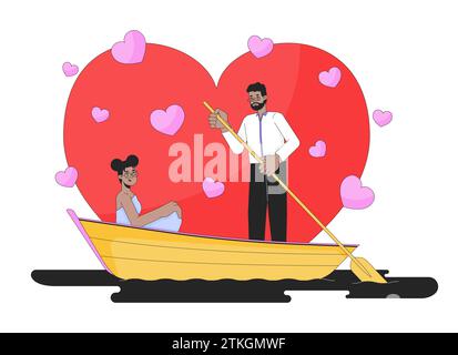 Valentines day on water 2D linear illustration concept Stock Vector