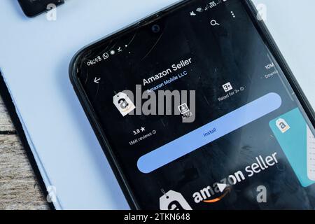 Amazon Seller application on Smartphone screen. Amazon Seller is a freeware web browser developed by Amazon LLC. Bekasi, Indonesia, December 18, 2023 Stock Photo
