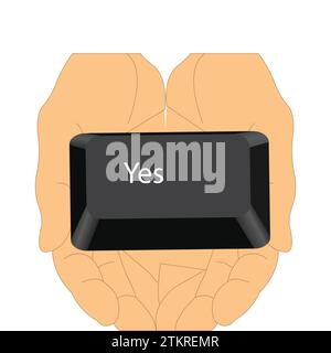 Hands holding the yes button from a keyboard Stock Vector