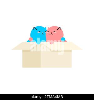 Cats in box love. Pet in cardboard box. House for cat. Stock Vector